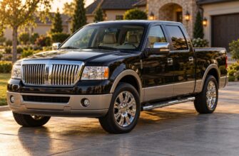 Black Lincoln Mark LT luxury pickup truck parked on a paved driveway with chrome grille and wheels